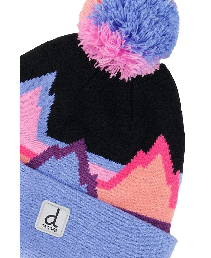 Deux par Deux Toddler Girl 2- 4 Winter Knit Hat with Pompom Printed Mountains