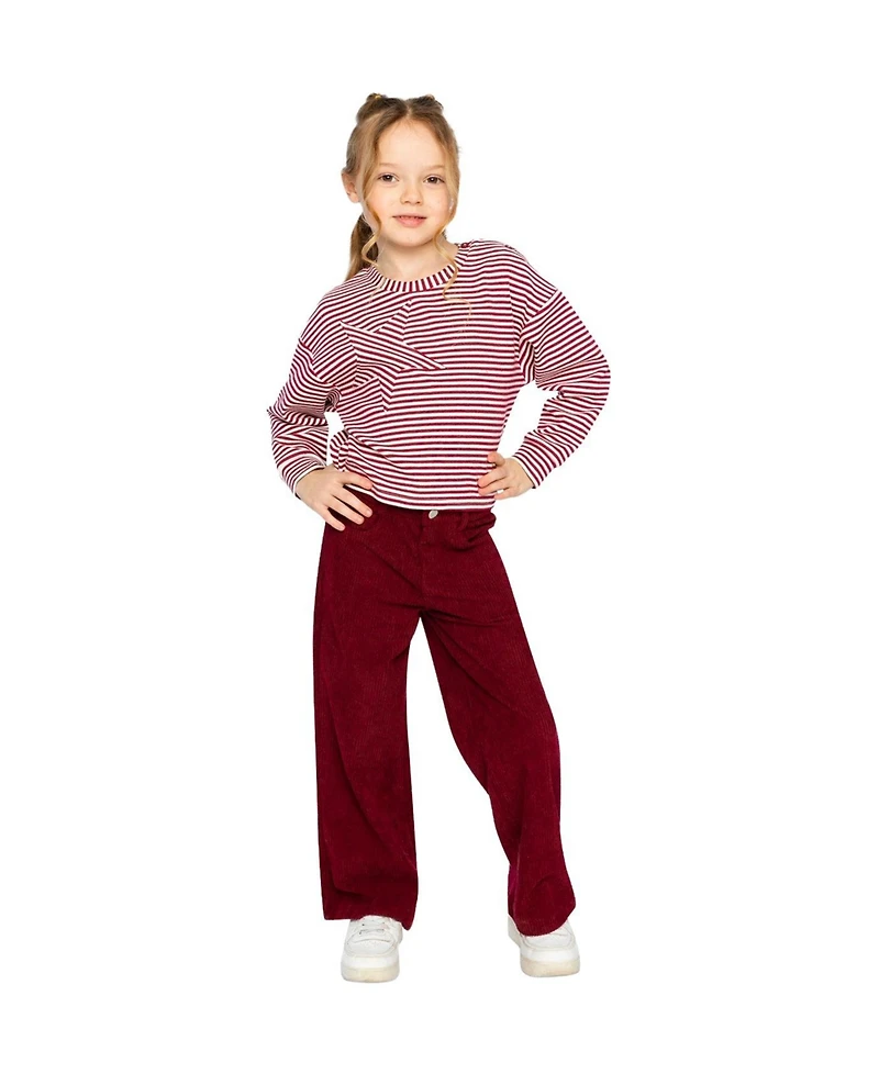 Deux par Deux Little and Big Girl (6-14)Stretch Corduroy Wide Leg Pants Reddish