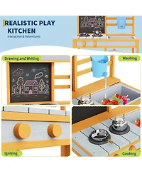 homfan 28.7 x 16.1 x 36.2 Inch Outdoor Kids Play Kitchen, Fir Wood Pretend Cooking Toy Set for Backyard Garden, Ages 3-8
