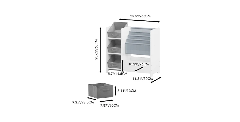 flynama 4-Tier Kids Bookshelf With 3 Collapsible Fabric Drawers Multi-Functional Toy Book Storage Organizer