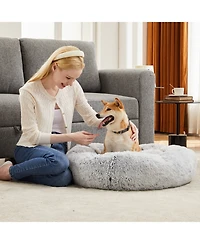 Zeny Anti-Slip Round Fluffy Plush Faux Fur Cat Bed