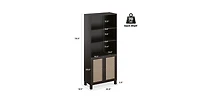 Flynama Tall 5-Tier Bookshelf with Rattan Closed Doors Large-Capacity Wooden Home Library Storage Bookcase