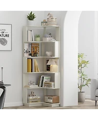 Flynama 6-Tier L-Shaped Corner Bookshelf, Anti-fall Baffle Hollow Back Home Storage Rack