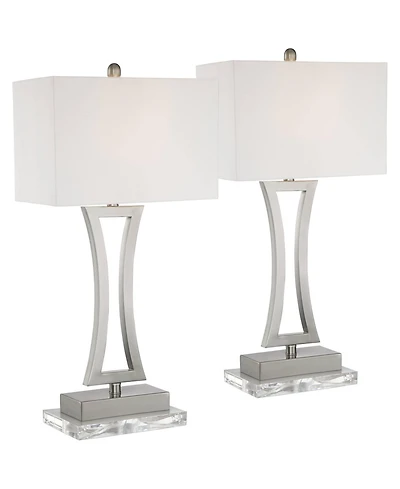 360 Lighting Roxie Modern Table Lamps Set of 2 with Clear Acrylic Risers 31" Tall Brushed Nickel Rectangular Shade for Bedroom Living Room