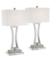360 Lighting Roxie Modern Table Lamps Set of 2 with Clear Acrylic Risers 31" Tall Brushed Nickel Rectangular Shade for Bedroom Living Room