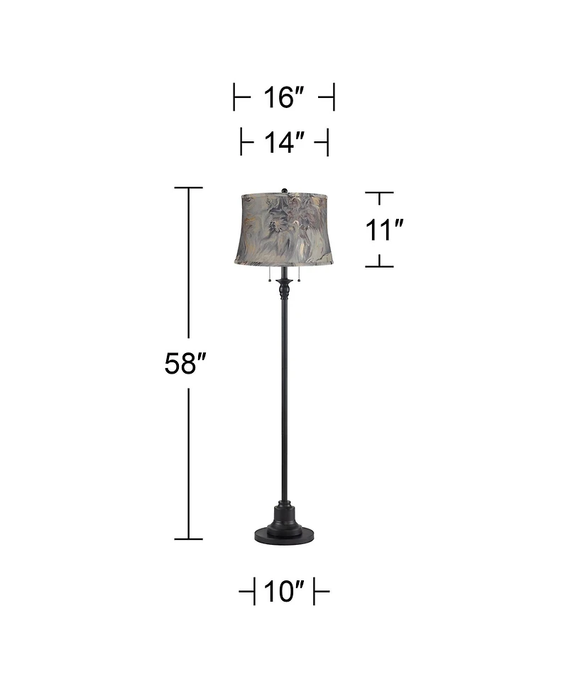 360 Lighting Dyna Traditional 58" Tall 2-Light Standing Floor Lamp Skinny Pole Pull Chain Finish Drum Swirl Shade