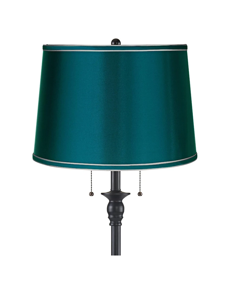 360 Lighting Dyna Traditional 58" Tall 2-Light Standing Floor Lamp Skinny Pole Pull Chain Finish Drum Deep Teal Shade