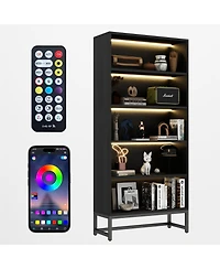 flynama 5-Tier Bookcase with Adjustable Led Lights, Heavy Duty Storage Shelf