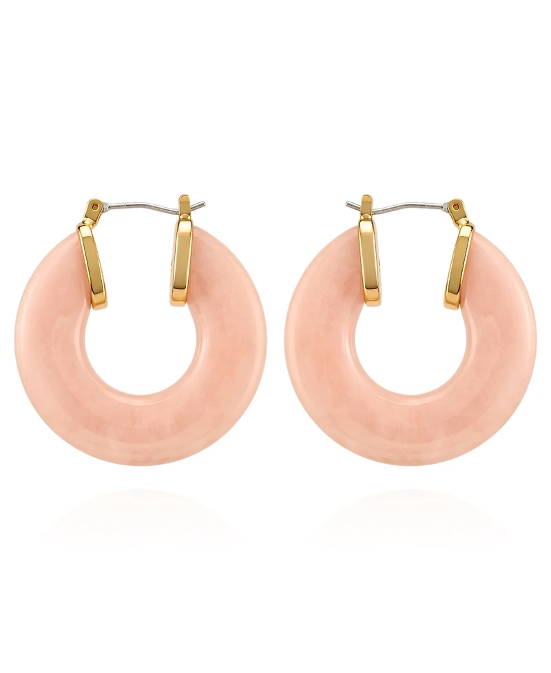 Guess Gold-Tone Rose Quartz Stone Hoop Earrings
