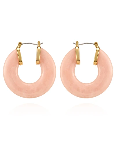 Guess Gold-Tone Rose Quartz Stone Hoop Earrings