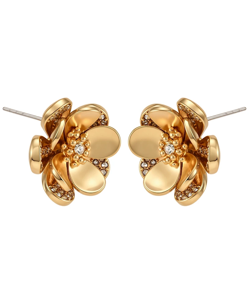 Guess Gold-Tone Crystal Stone Oversized Stud Earrings