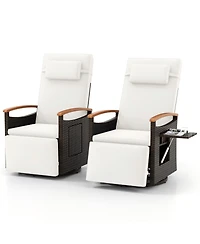 Sugift Set of 2 Patio Rattan 360 Swivel Recliner Chairs with Side Tables and Footrests