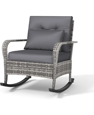 gaomon Outdoor Wicker Rocking Chair Rattan Rocker with Thick Cushion and High Back, All-Weather Patio Chair for Porch, Patio and Garden