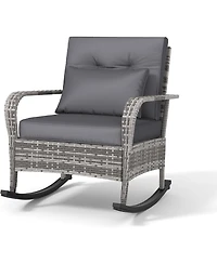 gaomon Outdoor Wicker Rocking Chair Rattan Rocker with Thick Cushion and High Back, All-Weather Patio Chair for Porch, Patio and Garden