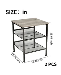homfan 2-Piece 3-Tier Square End Table Set, Industrial Side Tables with Mesh Shelves and Metal Frame