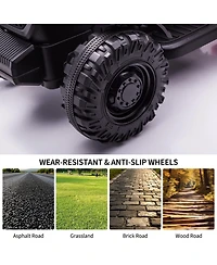 homfan 12V Ride On Tractor with Trailer, Dual 40W Motors, Led Headlights, Usb/MP3, Outdoor Backyard Play