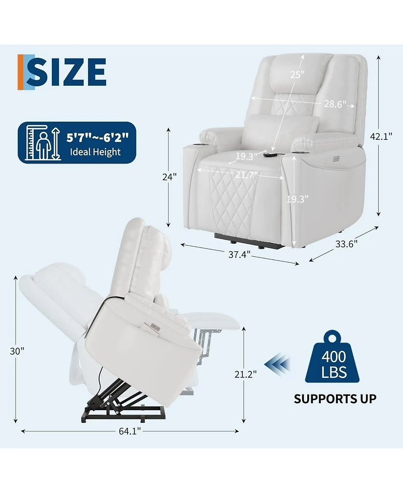 gaomon Electric Power Lift Recliner Chair – Stand Assist for Elderly, 3 Positions, Usb Ports, Cup Holders and Side Pockets, Living Room