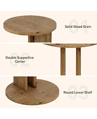 Tribesigns Solid Wood End Table, C-Shaped Round Side Table for Sofa and Bedside