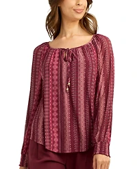Bcx Juniors' Printed Mesh Smocked-Sleeve Peasant Top