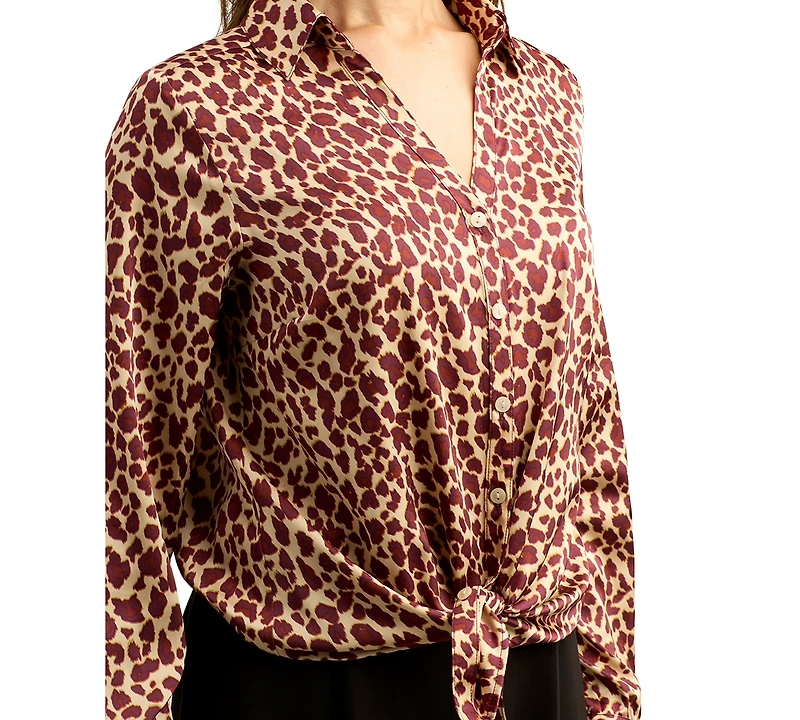 Bcx Juniors' Printed Satin Collared Button-Up Shirt