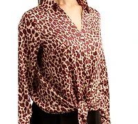 Bcx Juniors' Printed Satin Collared Button-Up Shirt