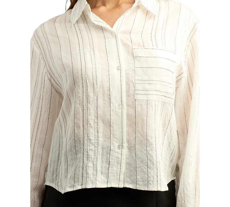 Bcx Juniors' Striped Collared Button-Up Shirt