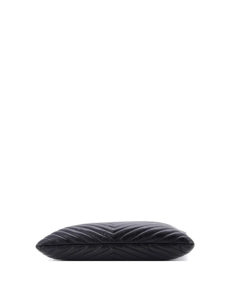 Pre-Owned Saint Laurent Large Classic Monogram Wristlet Pouch Matelasse Chevron Leather