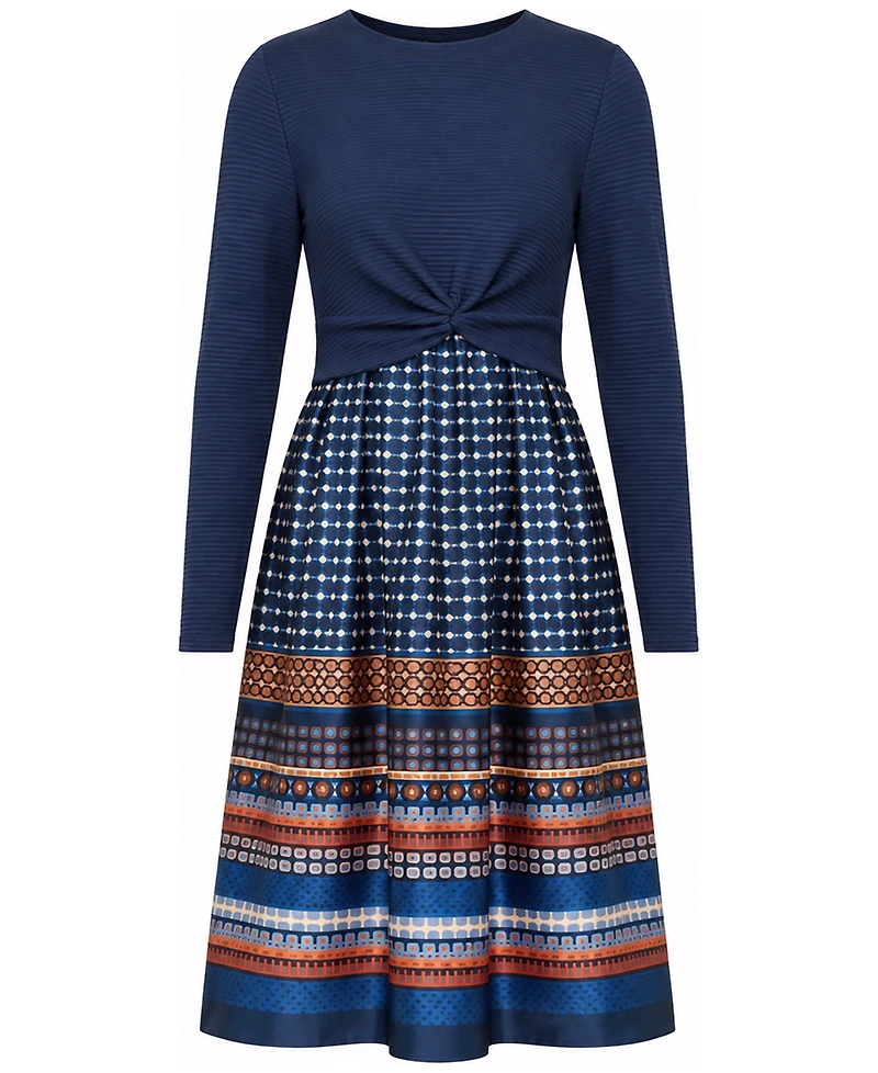 Adrianna Papell Women's Crewneck Knit Print Combo Dress