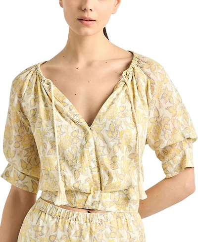 Derek Lam 10 Crosby Women's Suri Printed V-Neck Tuck Front Top