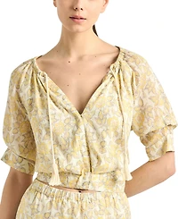 Derek Lam 10 Crosby Women's Suri Printed V-Neck Tuck Front Top
