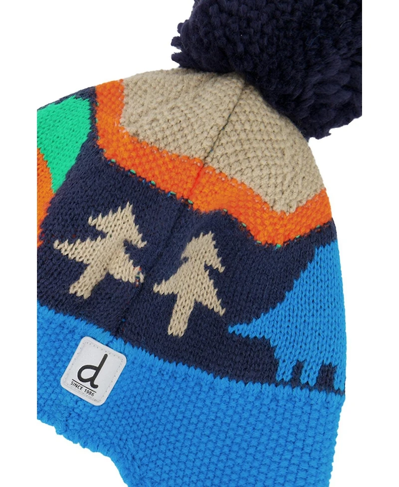 Deux par Deux Toddler Boy's (2-4) Winter Dinosaur Print Peruvian Knit Pompom Hat