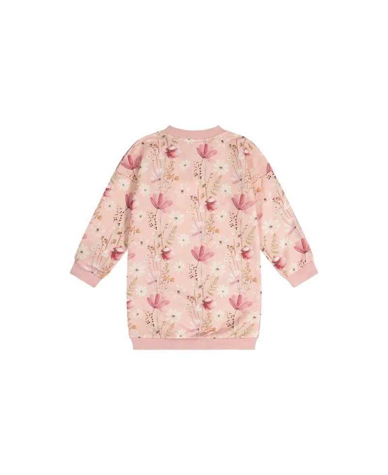 Deux par Deux Little and Big Girl (6-12) French Terry Dress Pink Printed Flowers