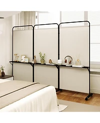 Slickblue 3 Panel Room Divider Screen with Storage Shelves and Rolling Wheels