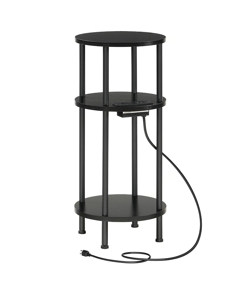 Slickblue Small Round End Table with 3-Tier Storage and Charging Station and Usb Ports