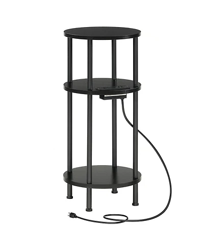 Slickblue Small Round End Table with 3-Tier Storage and Charging Station and Usb Ports