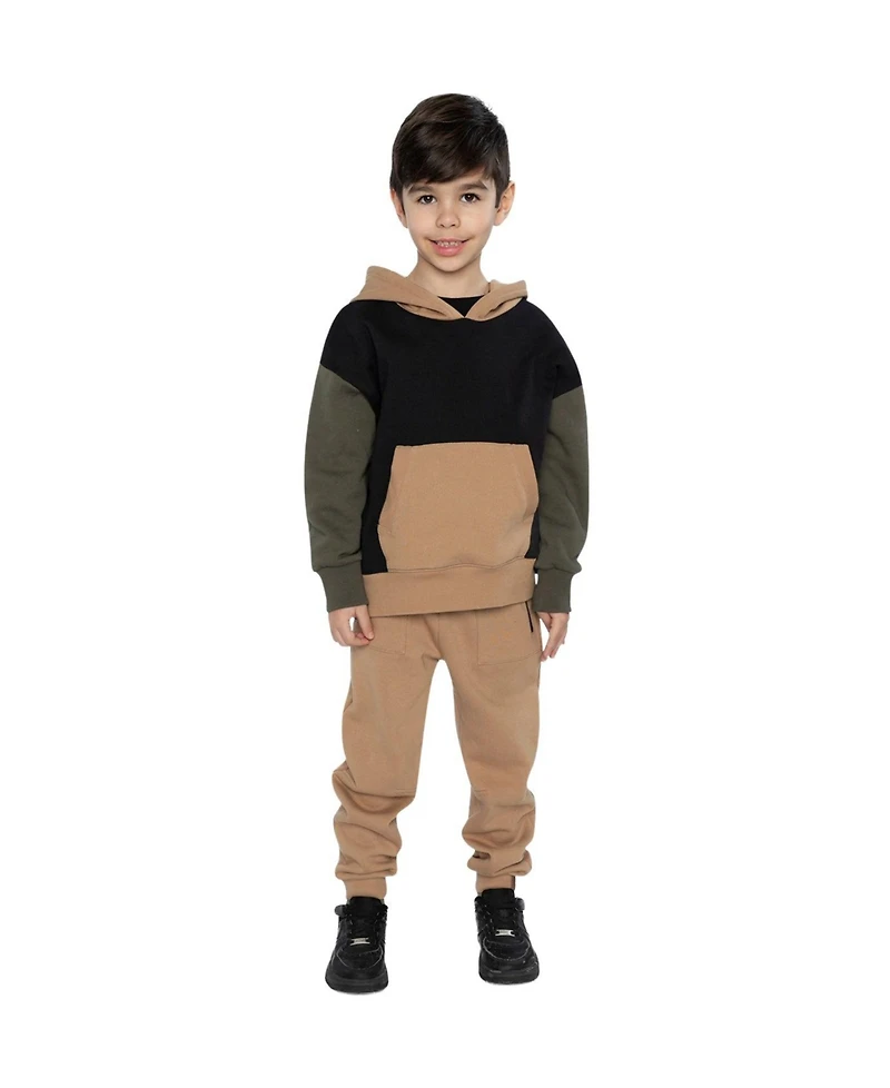 Deux par Deux Toddler Boy 2T - 5T Hooded Colorblock Fleece Cardigan