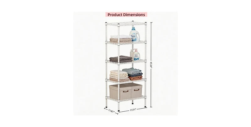 flynama 5 Tier Adjustable Heavy Duty Metal Wire Storage Shelving Unit for Home