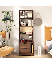 flynama Tall Nightstand with Bookshelf and 2 Drawers Space Saving Bedroom Storage