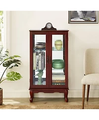 flynama 3-Tier Lighted Glass Curio Cabinet Acrylic Mirror Back Adjustable Tempered Glass Shelf Home Collection Display Cabinet