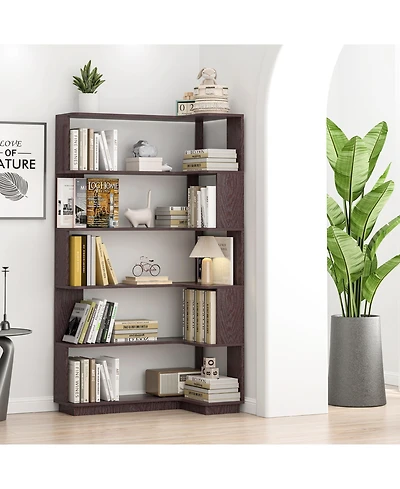 Flynama Freestanding Corner Bookshelf with Anti-Tip Design