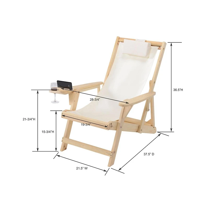 Jiallo Canvas Sling Chair With Cup And Wine Holder End Table