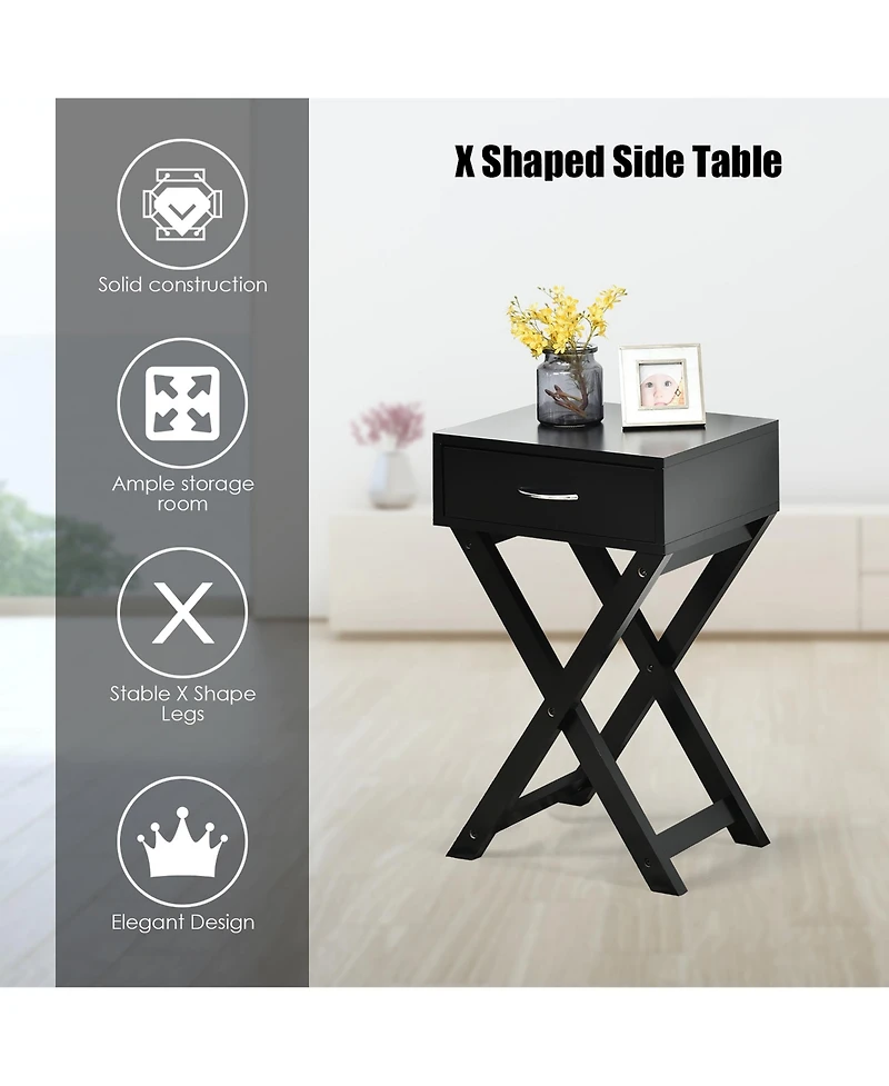 Costway Nightstand x-Shape Drawer Accent Side End Table Modern Home Furniture