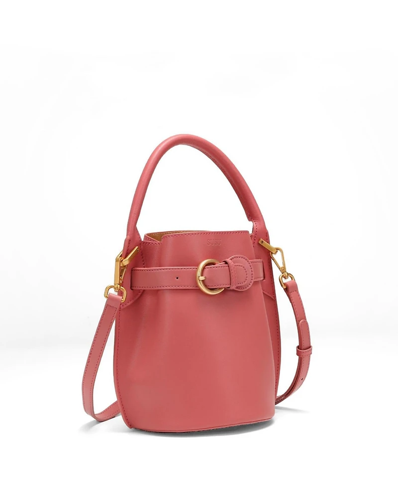 Susu Blair Leather Small Bucket Bag Women's Crossbody Purse with Belt Drawstring