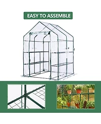 homfan 56.3"x56.3"x76.77" Walk-in Greenhouse with Iron Frame and 3-Tier Shelves, Pe Plant Grow Tent for Garden Backyard, Transparent