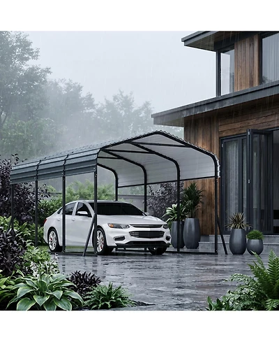 homfan Heavy Duty Carport, Galvanized Steel Frame with Horizontal Color Steel Hard Roof, Vehicle Parking Shelter