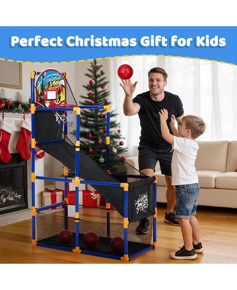 homfan 12.8 x 6.1 x 16.3 Inch Pvc Basketball Game Set for Kids with 4 Mini Basketballs Air Pump Included Indoor Fun Play Regular