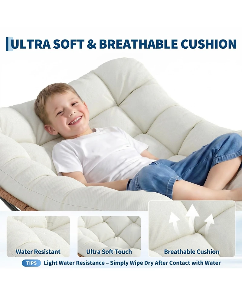 Outdoor Rocking Chair: 30degree(s) Gentle Extra-Large Papasan Chair with Cushion Metal and Pe Rattan Frame 400-pound Weight Capacity