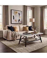 gaomon Rectangle Coffee Table for Living Room with Round Corners, Industrial Rectangle Small Coffee Table with 2-Tier Storage Shelf, Easy Assembly