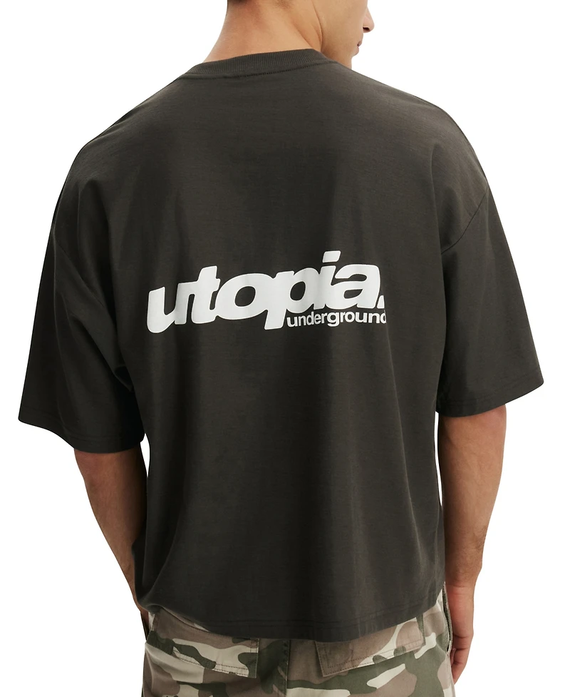 Cotton On Men's Cropped Boxy-Fit Silhouette Graphic Crewneck T-Shirt