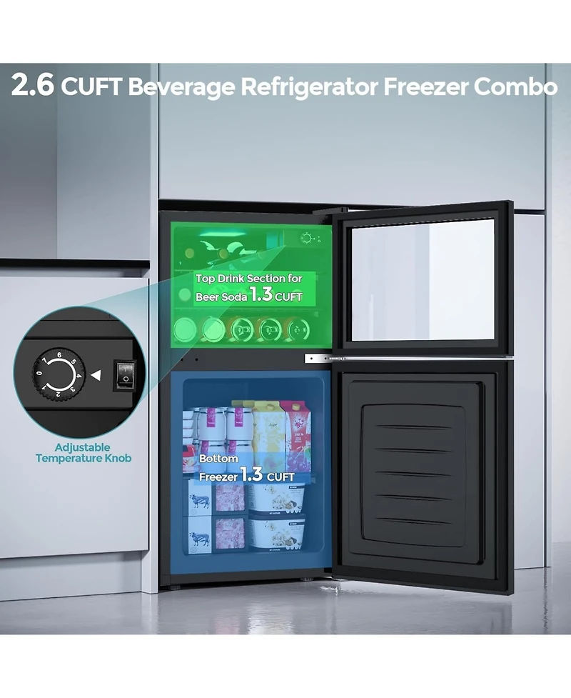 Cowsar 2.6 Cu.Ft Mini Fridge with Freezer,Compact Reversible Door Cooler